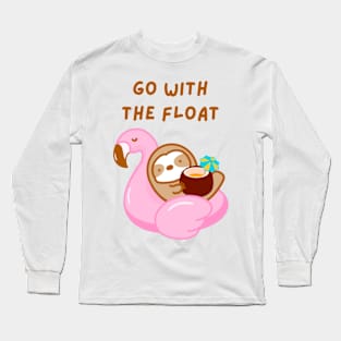 Go With the Float Coconut Drink Sloth Long Sleeve T-Shirt